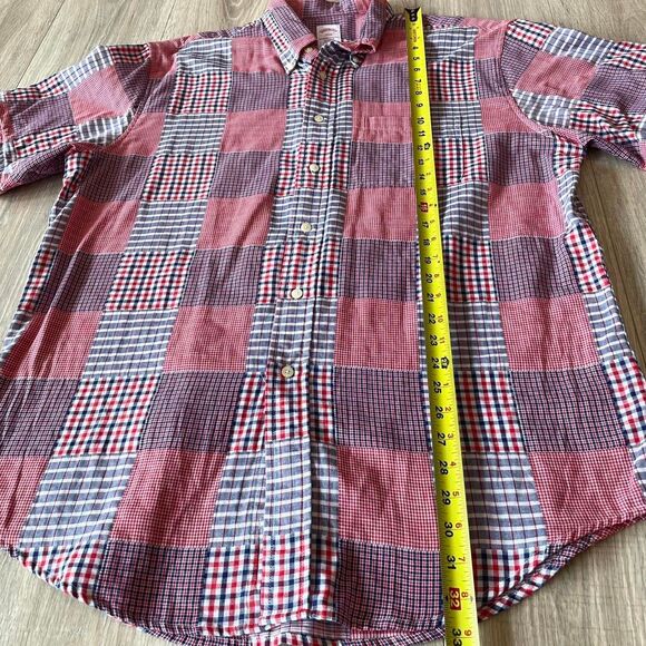 Brooks Brothers Large Red White & Blue Patchwork Short Sleeve Button Up Shirt - Picture 5 of 8
